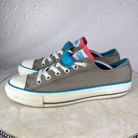 Converse All Star Double Tongue Sneakers Womens 7 Gray Pink Canvas Low Top Shoes - Picture 6 of 11